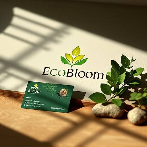 Mockup of a branding campaign for 'EcoBloom', an eco-friendly gardening company, featuring a logo, business card, and letterhead with a natural, earthy design.