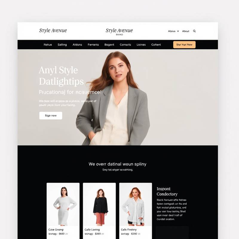 Screenshot of a beautifully designed e-commerce website for 'Style Avenue', a fashion brand, featuring high-quality product images, clear navigation, and a seamless checkout process.